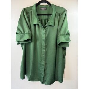Lane Bryant Plus Size Christ As Green SS Button Up Collared Blouse Size 24